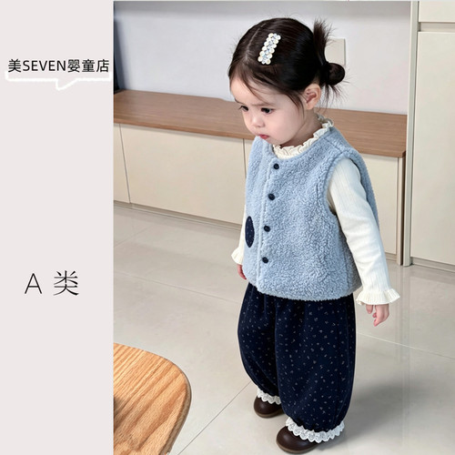 韩版女宝冬季加绒马甲三件套