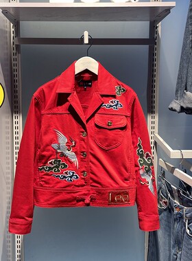 Lee女装2022春绣花刺绣牛仔外套小夹克红LWT002507100194-80Y000