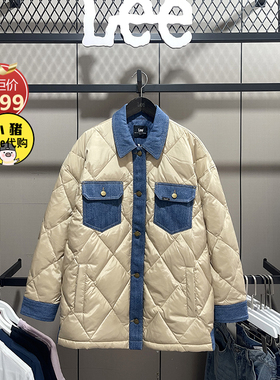 Lee女装冬中长款牛仔拼接保暖休闲羽绒服LWT006686203324-A04733