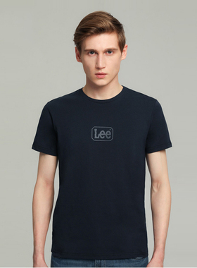 Lee夏季男装纯棉舒适纯色凸印宽松休闲短袖打底衫男L395513RX66T