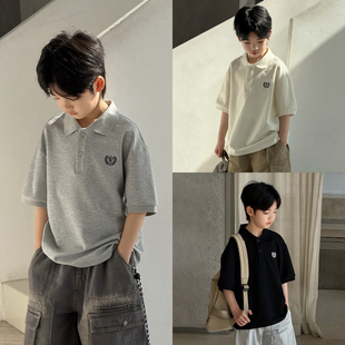 中大童韩版 大E小e童装 男童短袖 T恤2026夏季 儿童薄上衣2854 polo衫