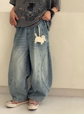 大E小e童装男童牛仔裤2026春夏儿童薄款弯刀裤中大童休闲裤子9258