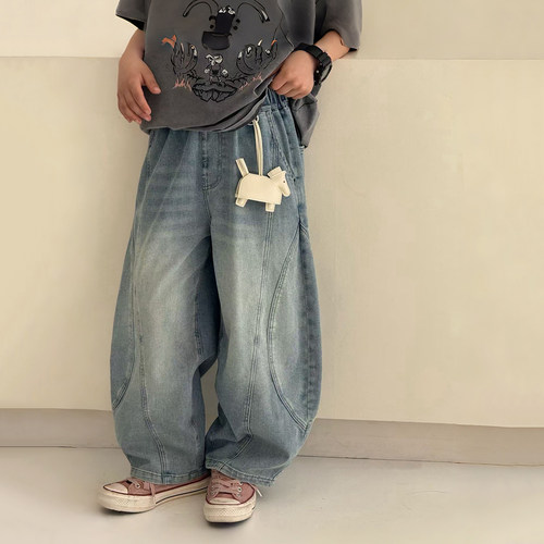 大E小e童装男童牛仔裤2026春夏儿童薄款弯刀裤中大童休闲裤子9258