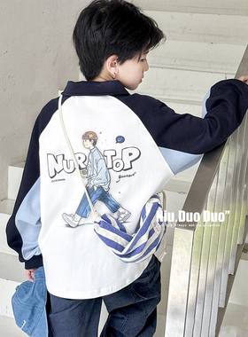 牛哆哆男童卫衣春秋新款中大童韩版POLO衫儿童撞色洋气上衣55365
