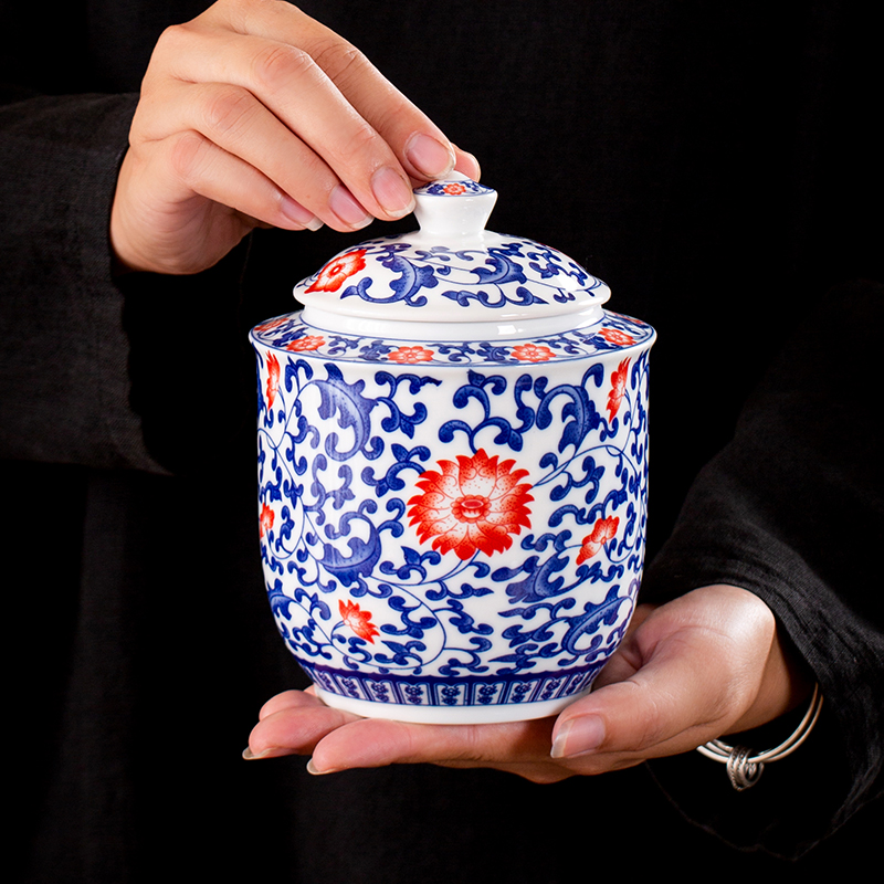 茶叶罐大号青花瓷复古中国风陶瓷茶罐紫砂铁观音普洱绿红花茶空罐