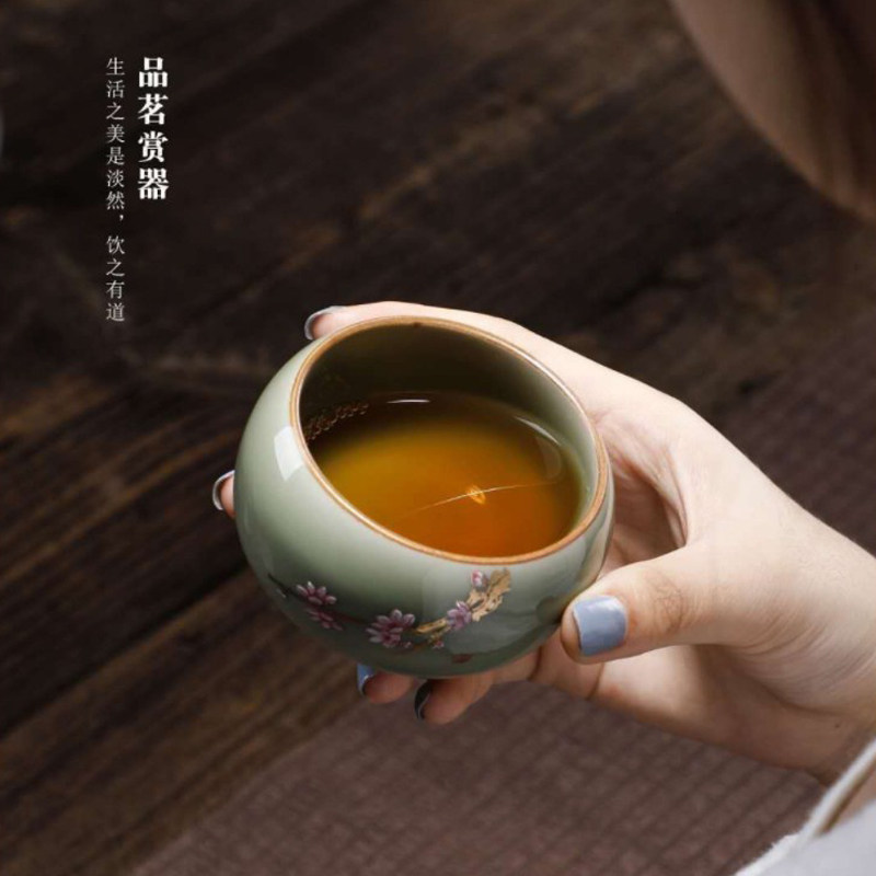 汝窑品茗杯复古陶瓷主人杯单个日式喝茶杯单只功夫小茶杯瓷杯单杯
