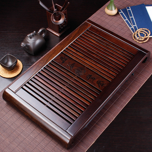 黑紫檀木纯实木茶盘原木家用天然排水式大号中式储水式抽屉式茶台