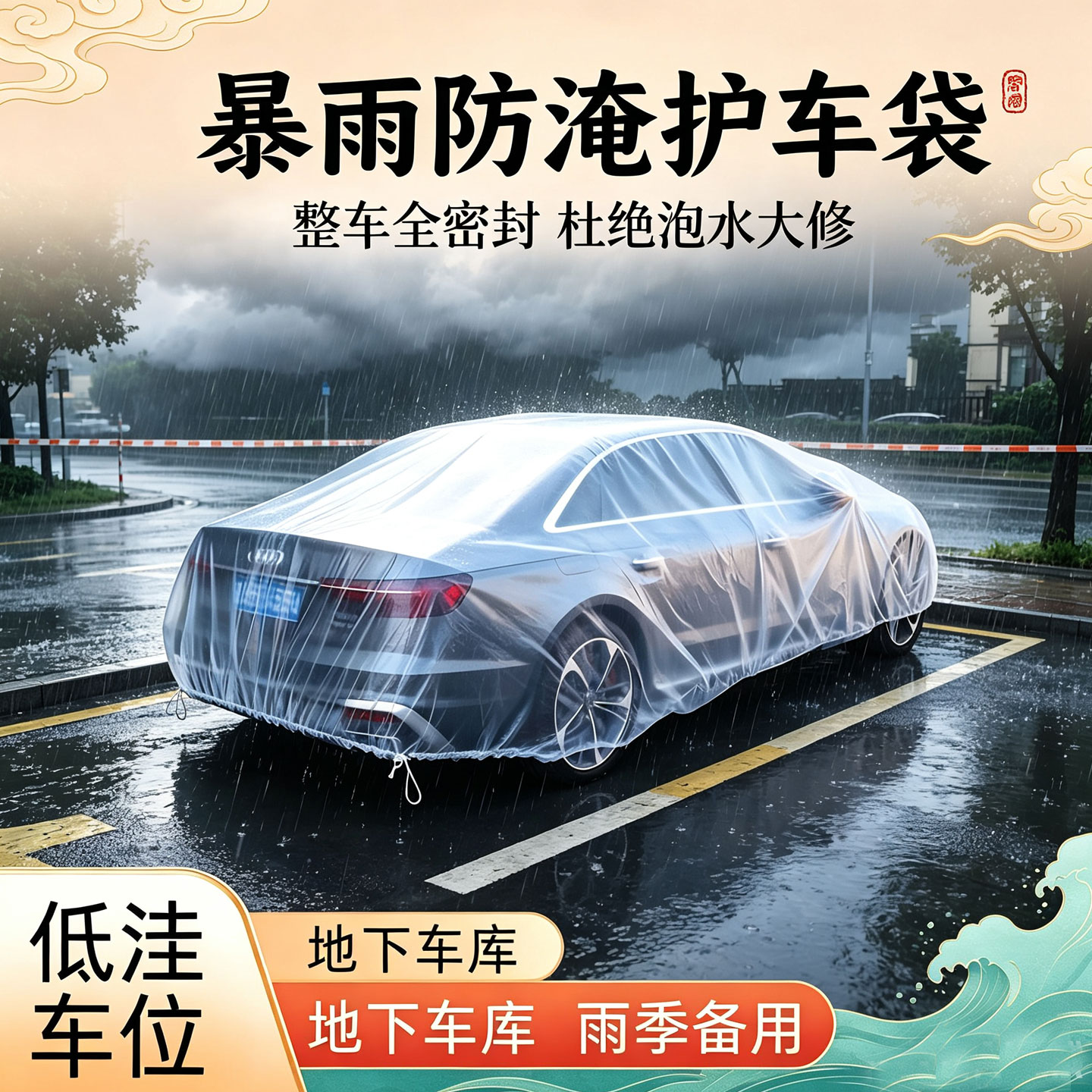 汽车防水淹袋全包围式加厚防水袋防水罩防泡水神器塑料袋防洪水袋
