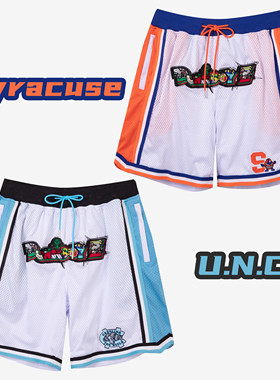 DUNKBOYZ 北卡蓝&雪城队橙色 宽松嘻哈刺绣贴布网眼复古篮球短裤