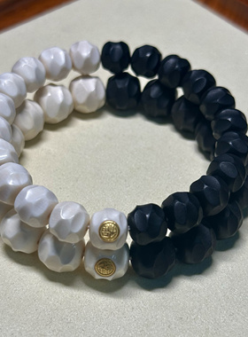 猛犸象牙手串无相老型单圈乌木拼猛犸冰料镶嵌925银镀金男女手链