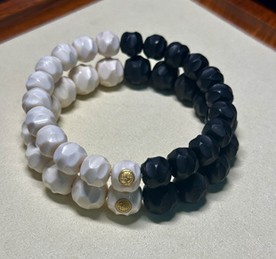 猛犸象牙手串无相老型单圈乌木拼猛犸冰料镶嵌925银镀金男女手链