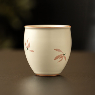 高档陶瓷茶具主人杯品茗 米黄釉兰花龙蛋杯个人功夫喝茶杯子中式