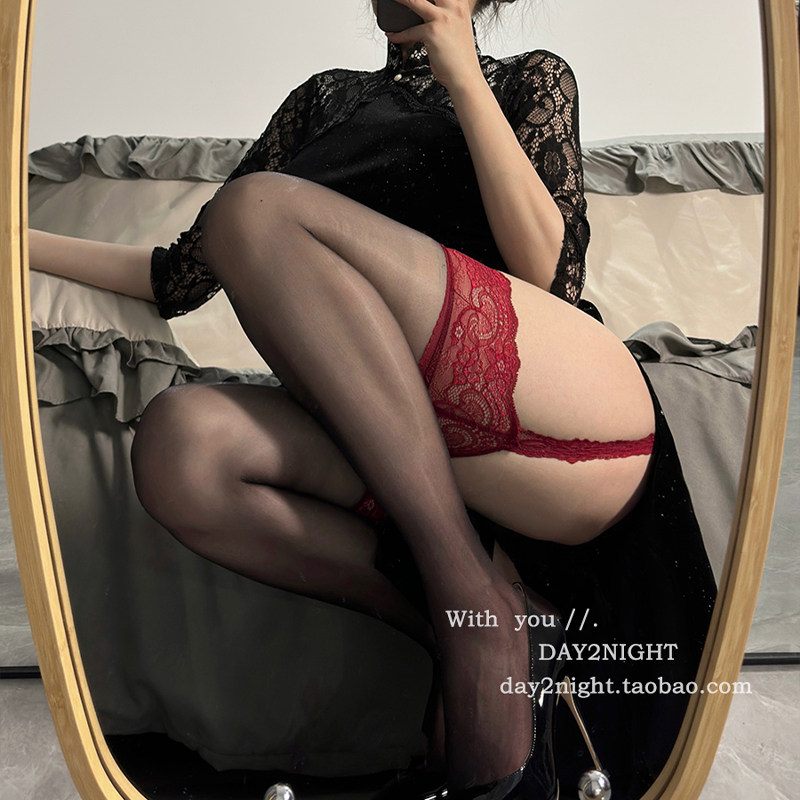 D2N 极光油亮蕾丝纯欲过膝吊带一体黑丝大腿袜超薄丝袜女黑色长筒,女士内衣/男士内衣/家居服,长筒袜,淘宝优惠券,粉丝福利购,淘宝优惠卷