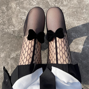 黑色渔网袜拼接黑丝袜性感纯欲jk日系罗莉塔假过膝高筒裤袜薄款