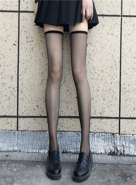 黑丝过膝夏季JK性感辣妹长筒防晒大腿黑色透明高筒袜白丝防臭塑型