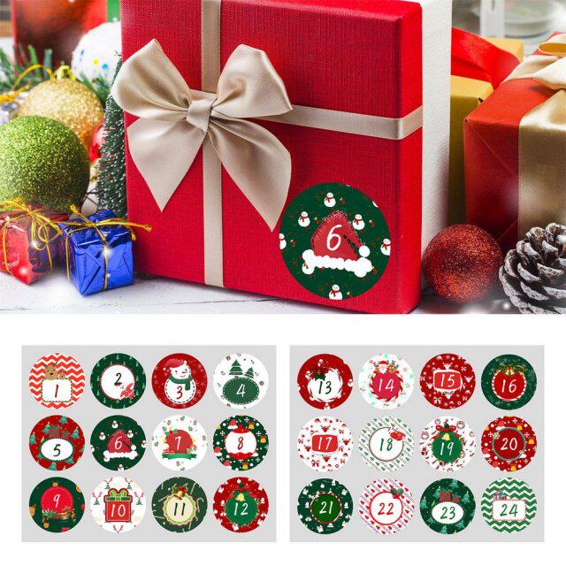24pcs 3.5cm merry christmas advent calendar number paper sti