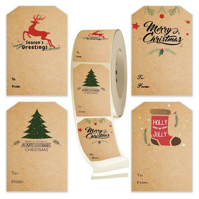 merry christmas kraft paper tags labels self-adhesive christ