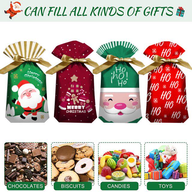 10pcs christmas wrapping gift bags with drawstring santa cla