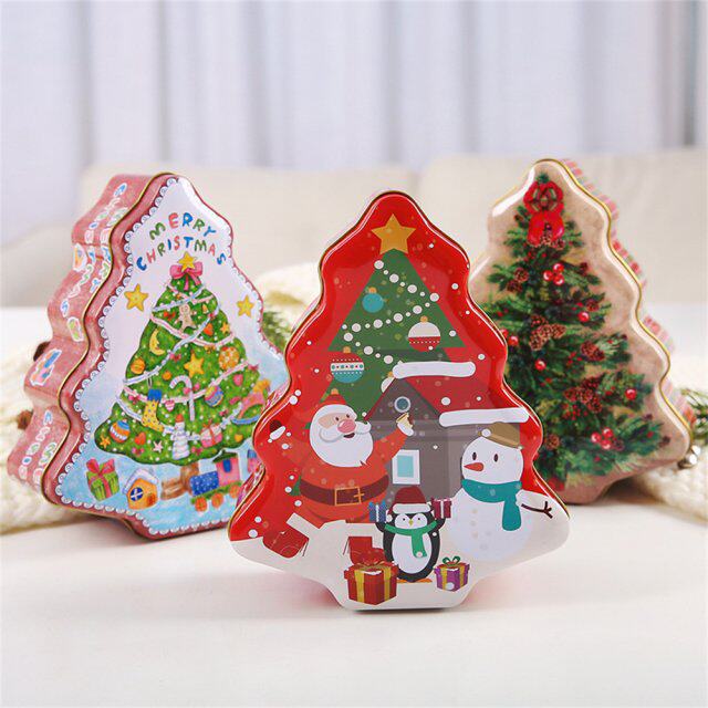 christmas tree shaped tin case christmas santa claus biscuit