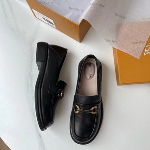 外贸BA轻奢品牌搭扣牛皮乐福鞋 3CM跟 呆萌舒适通勤女鞋