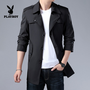 花花品牌男士风衣中长款商务高档休闲大码外套春秋季翻领薄款上衣