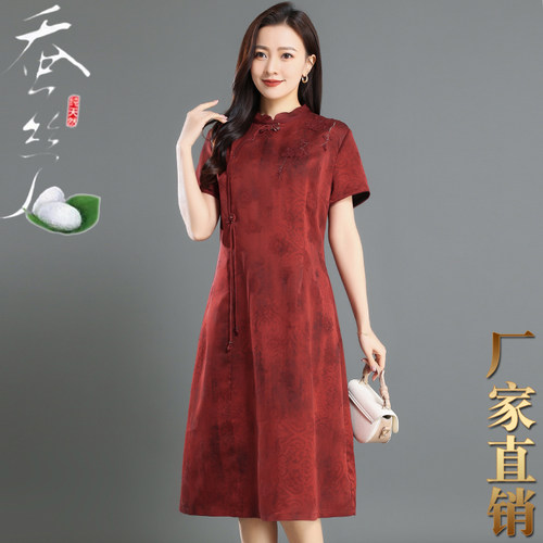 香云纱花罗连衣裙2025新款高端