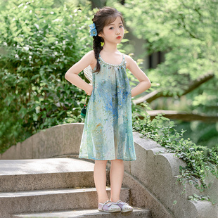 女童时尚民族风吊带连衣裙洋气夏装薄凉快三亚海边沙滩裙子