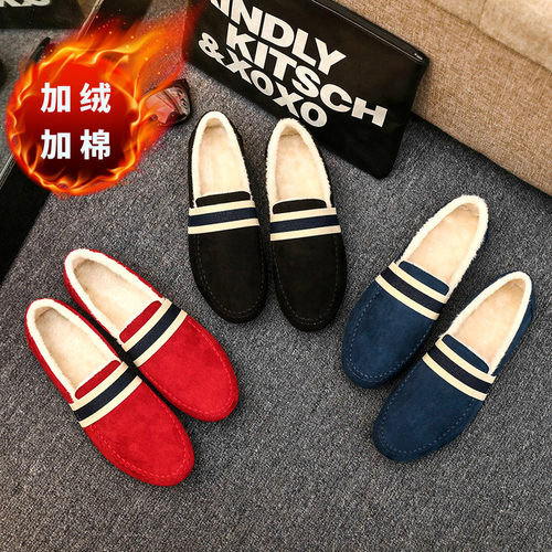 乐福鞋男款2025新款冬季加绒保暖男鞋懒人一脚蹬懒人鞋豆豆工作鞋