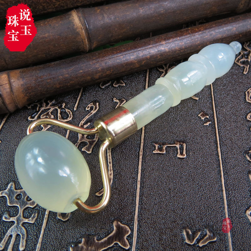岫玉石按摩器脸部按摩滚轮 眼颈部玉轮美容棒