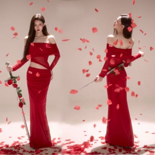 影楼新款 红色艺术照氛围感礼服写真国潮锦鲤设计主题摄影新年服装