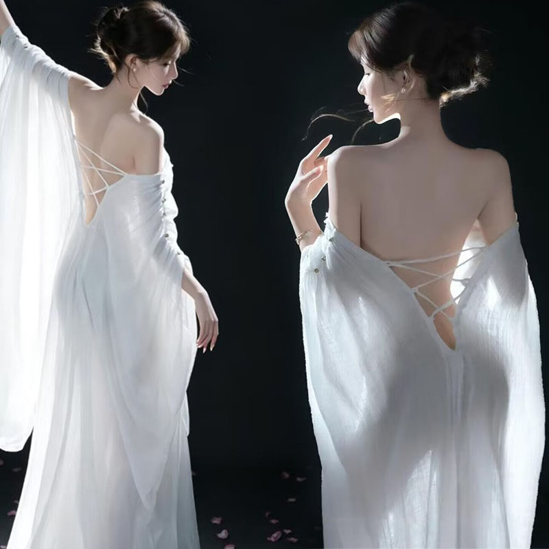 影楼新款纯欲风写真服装中式禅意露背连衣裙简约清冷艺术照礼服