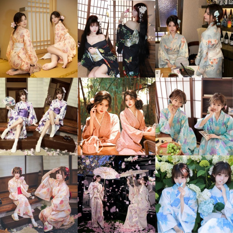 新款日本和服改良日式浴衣学生和风写真艺术照传统樱花拍摄连衣裙