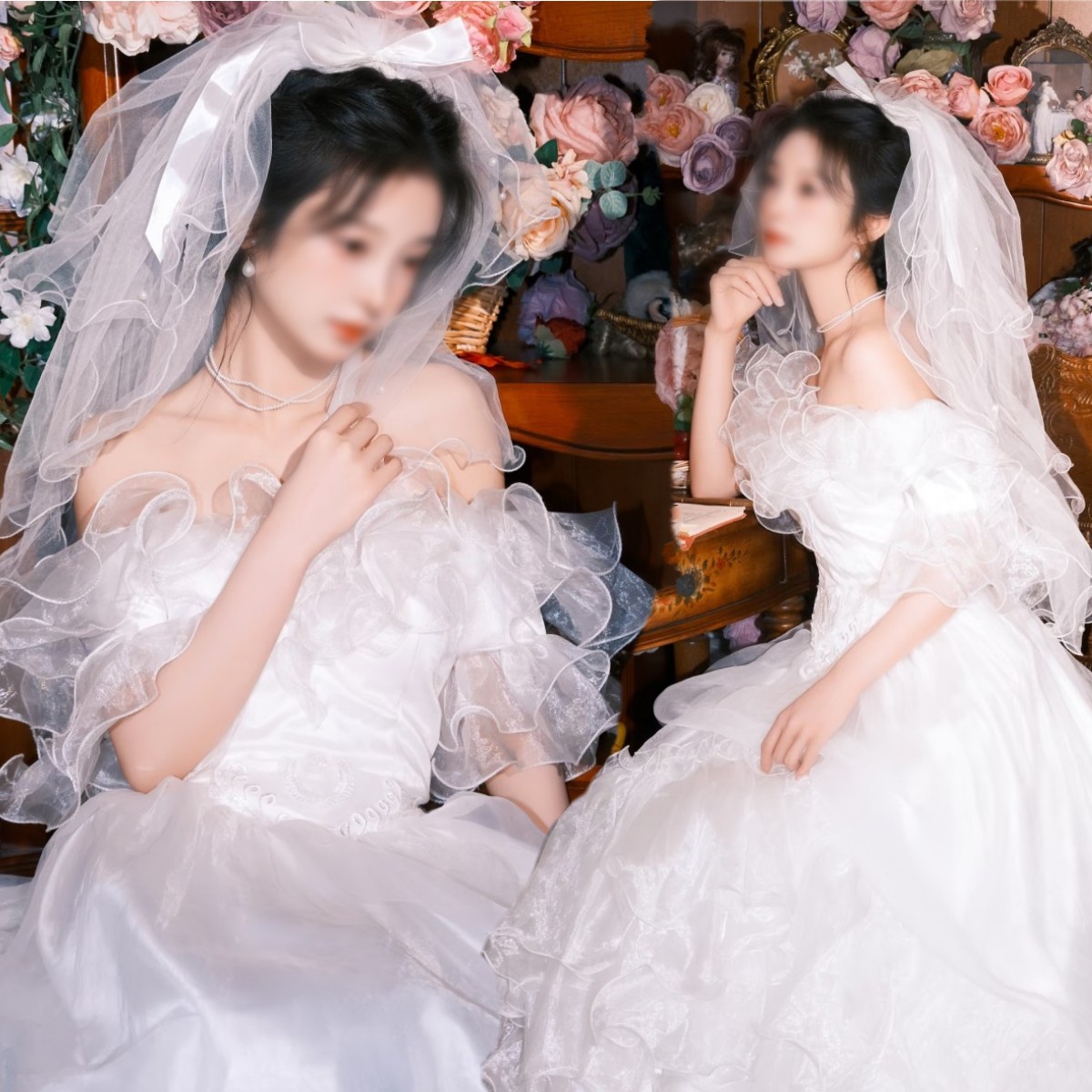 影楼新款法式白色甜美公主婚纱