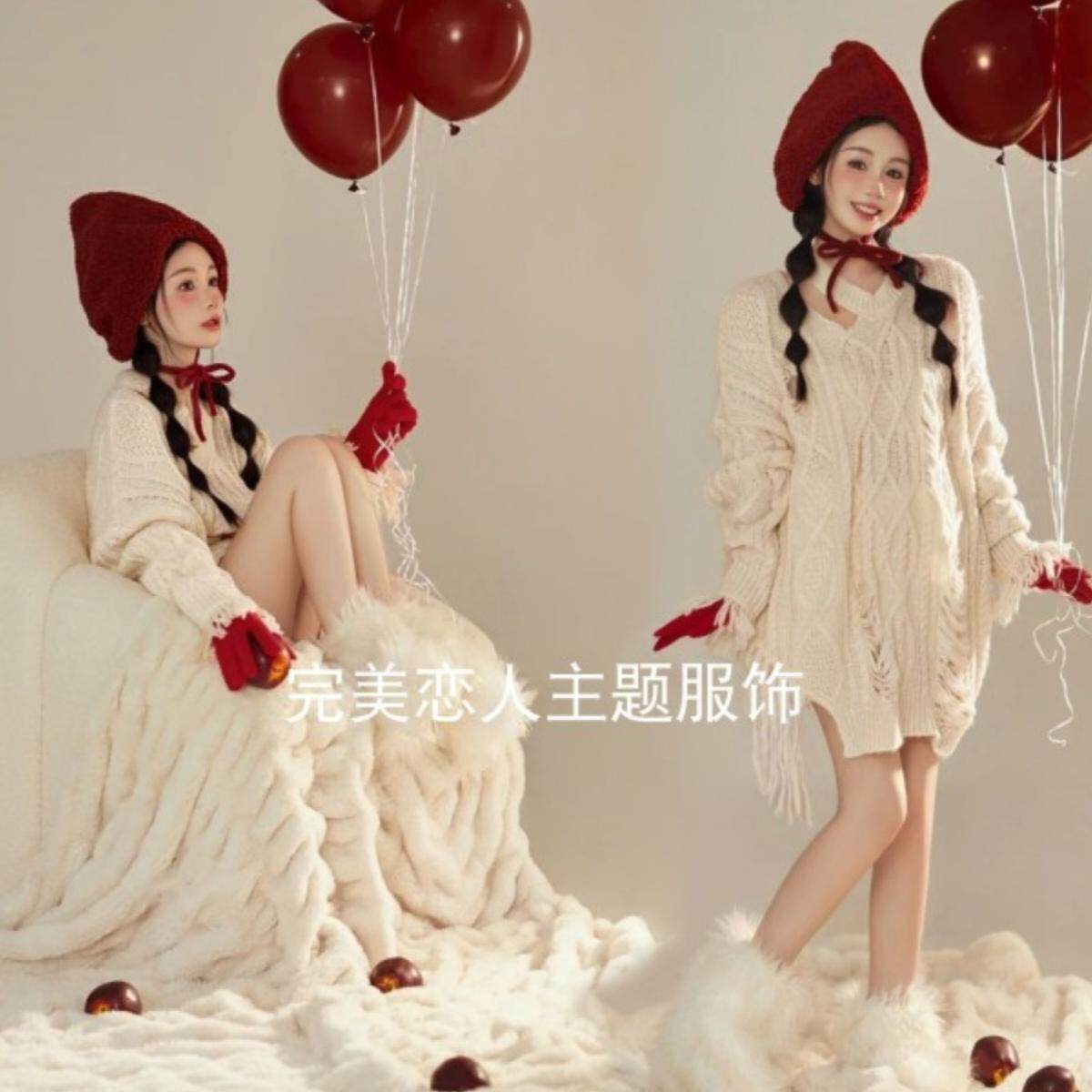 影楼小红帽毛衣少女肖像摄影服装