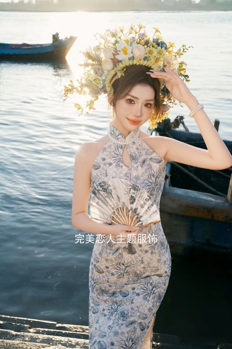 影楼簪花主题写真旗袍摄影服装