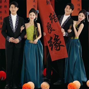 新款影楼情侣主题新中式喜嫁风婚纱照服装新娘晨袍敬酒晚宴礼服