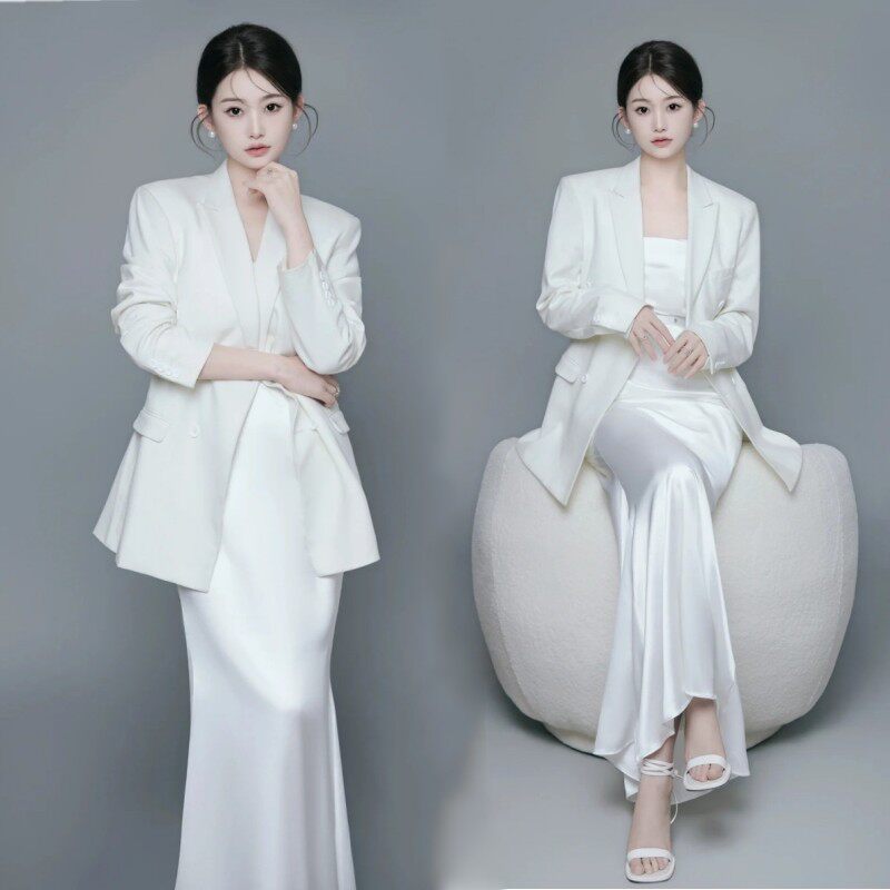 新款影楼主题写真气质高级感白色女西装肖像个人形象照艺术照服装