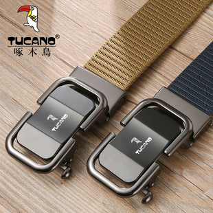 啄木鸟无牙自动扣尼龙腰带男帆布皮带裤带潮流休闲布编织简约2024