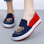 女帆布鞋 一脚蹬平底女韩版 休闲鞋 老北京布鞋 透气软底防滑学生单鞋