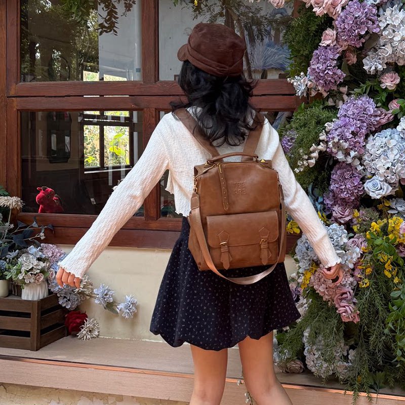 [13寸电脑]双肩包女复古英伦风简约时尚旅行通勤背包学生上课书包