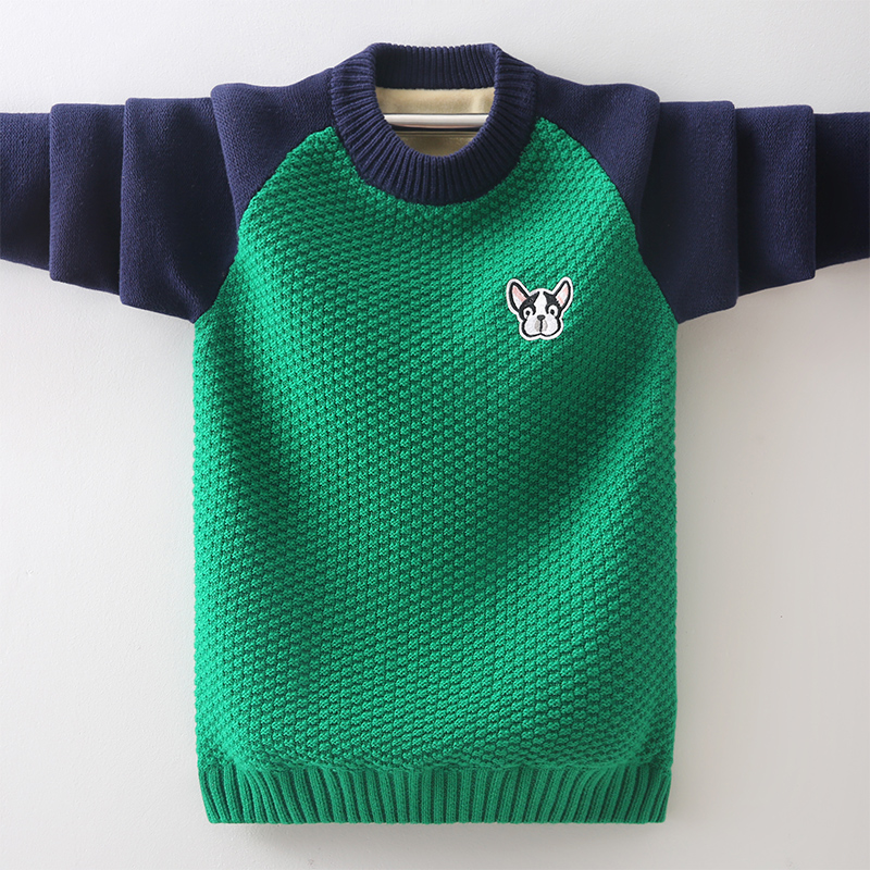 男童毛衣秋冬款加绒条纹打底衫