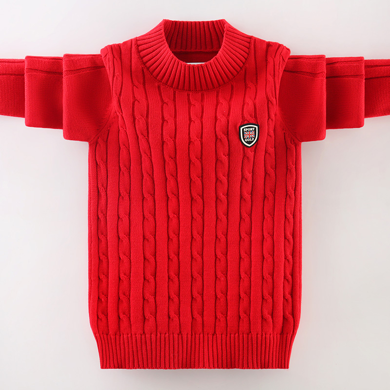 女童毛衣加绒加厚洋气红色打底衫