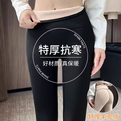 黑色鲨鱼裤女外穿2025新款秋冬季高腰紧身显瘦加厚加绒瑜伽打底裤