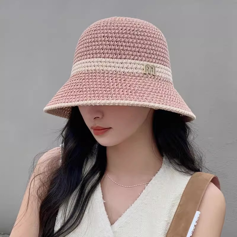 遮阳渔夫帽女夏网红针织镂空显脸小盆帽遮脸百搭可折叠