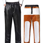 男士 软 耐磨高腰宽松秋冬弹力大码 皮裤 加绒加厚防寒保暖干活工作裤
