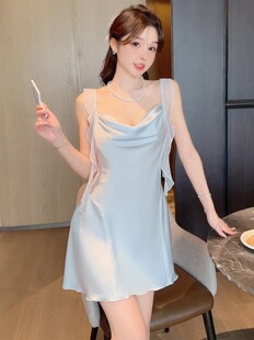 吊带睡裙女款夏季性感冰丝睡衣夏天丝绸带胸垫纯欲风女士睡衣居家