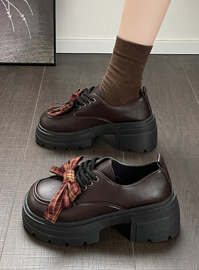 爆款蝴蝶结厚底小皮鞋女2026春季新款英伦复古学院风日系jk乐福鞋