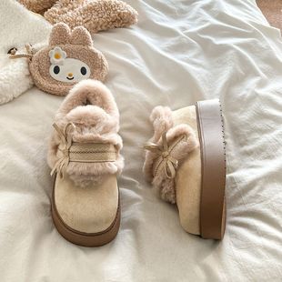厚底防滑毛毛边加绒勃肯鞋女2025冬季外穿增高百搭保暖单鞋大棉鞋
