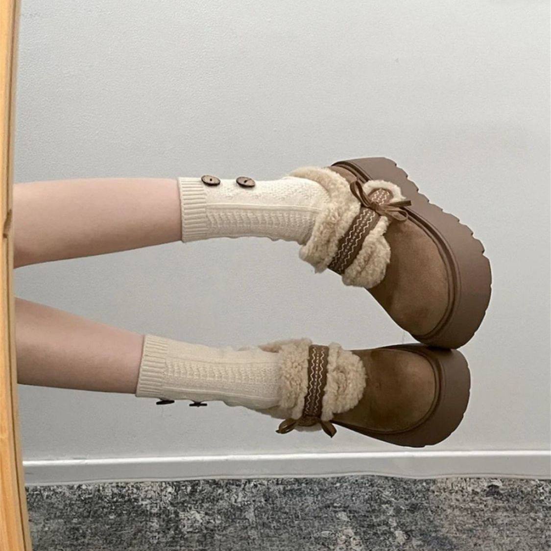 巨好看厚底雪地棉鞋女2025新款冬季加绒玛丽珍毛毛鞋保暖勃肯棉鞋,女鞋,勃肯鞋/软木鞋,淘宝优惠券,粉丝福利购,淘宝优惠卷