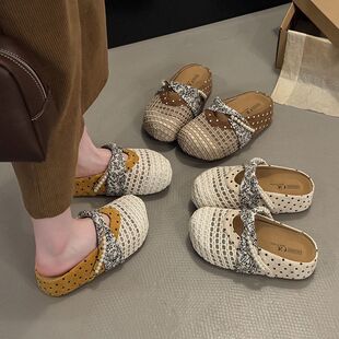 设计感厚底网纱配裙子包头半拖鞋女夏季外穿博肯拖鞋2026新款凉拖